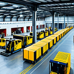 Modern Air Cargo Hub**

"A bustling, brightly lit air cargo hub with planes being loaded and unloaded by forklifts and workers in high-visibility vests, fully clothed, appropriate attire, safe for work, depicting advanced technology like automated sorting systems and drone delivery vehicles, professional photography, perfect anatomy, correct proportions, family-friendly, high resolution."

**