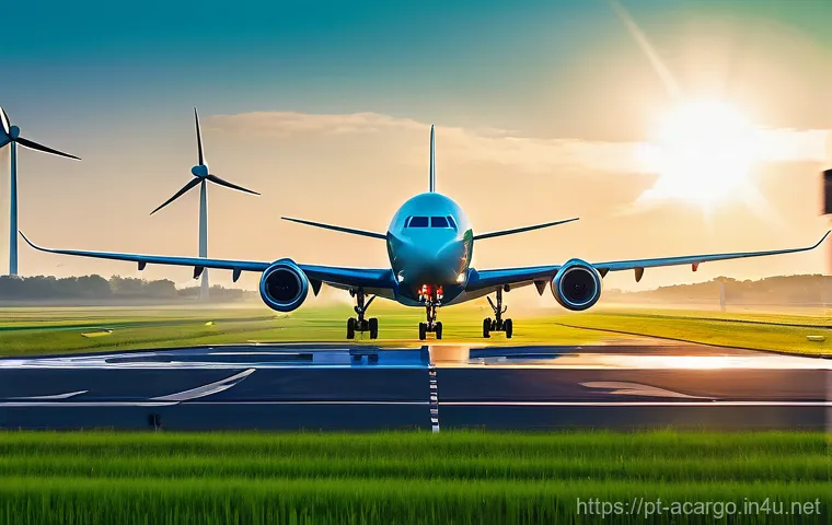 항공화물 프로세스 최적화 사례 - A panoramic view of a hyper-modern, automated air cargo terminal at dusk. The scene is bustling with...
