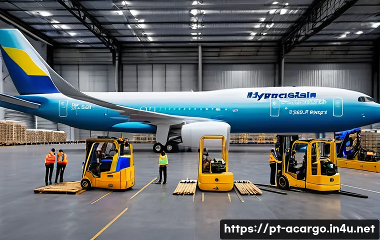 항공화물업계 연봉 수준과 협상 팁 - A modern Brazilian air cargo warehouse scene in São Paulo, showing diverse logistics professionals w...
