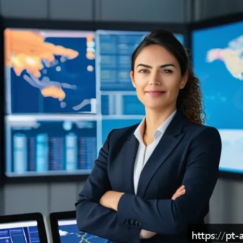 항공화물 산업에서의 여성 전문가 역할 - A confident female logistics leader in an airport cargo control room, wearing professional business ...